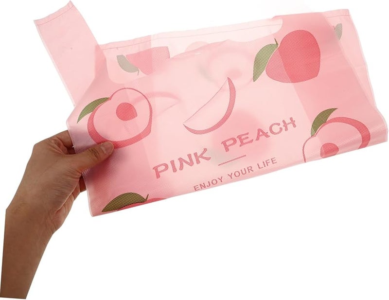 أكياس قمامة محمولة سميكة بمقابض بلون الخوخ الوردي عدد 50 قطعة لفرز النفايات - Image 3